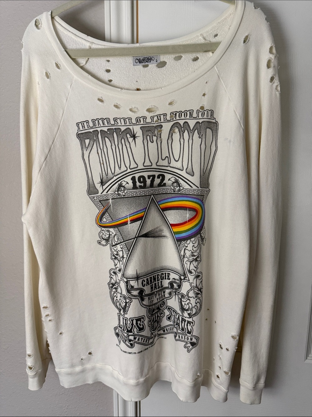 Lauren Moshi Pink Floyd 1972 Graphic Distressed Sweatshirt - Cream